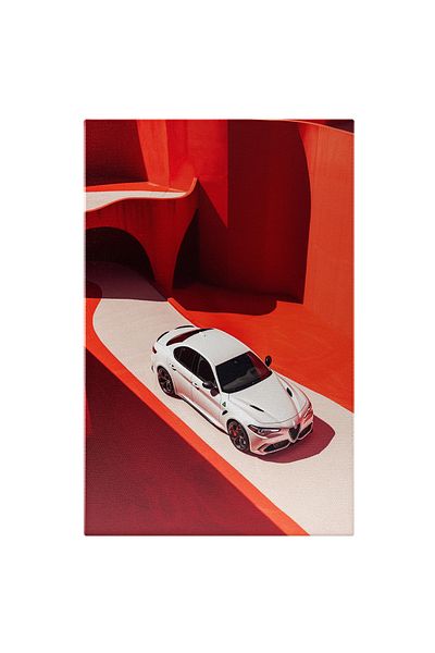 StoryGift Romania Tablou Canvas Autoturism Alb Care Merge Pe Un Drum, Alfa Romeo Giulia Gta O Masina Sport Frumo