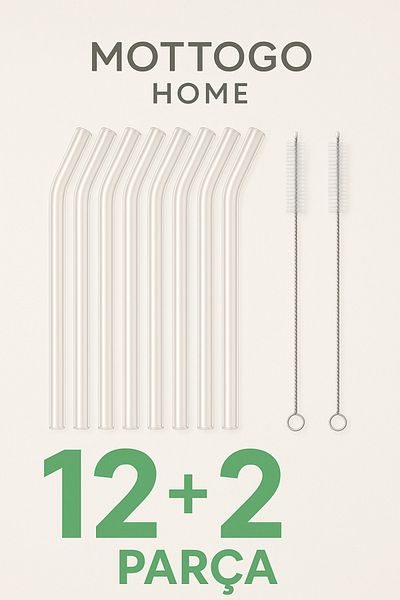 Mottogo 14 Pieces 12Pcs Glass Straws with 2Pcs Cleaning Brush - High Quality