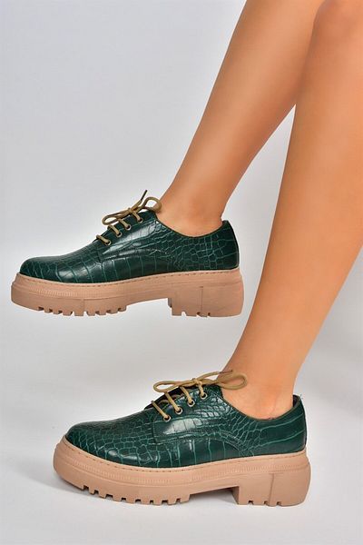 Fox Shoes Παπούτσια Oxford με χοντρή σόλα Green Crocodile Print M294771311
