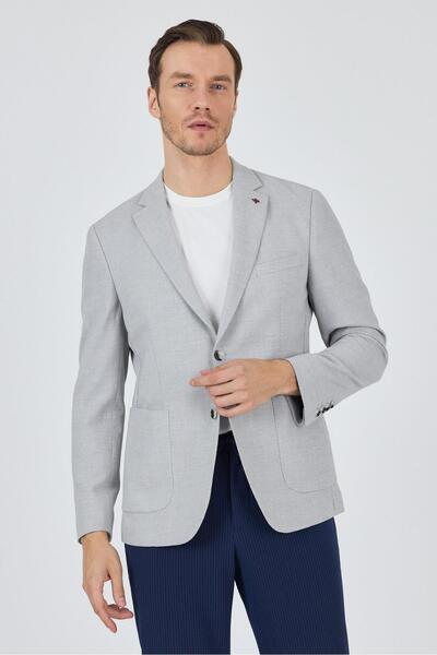 İmza Jachetă gri cu guler mono, cu 2 nasturi, casual, elastică, slim fit 1002...