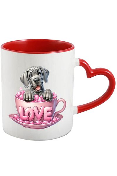 StoryGift Romania Mug with a cheerful gray puppy | illustration | sitting in a cup | the message "Love" | a, With ,STG