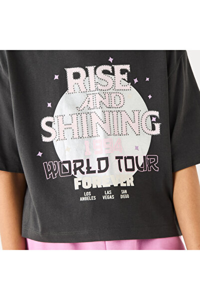 Juniors Graphic Print T-Shirt With Crew Neck And Short Sleeves