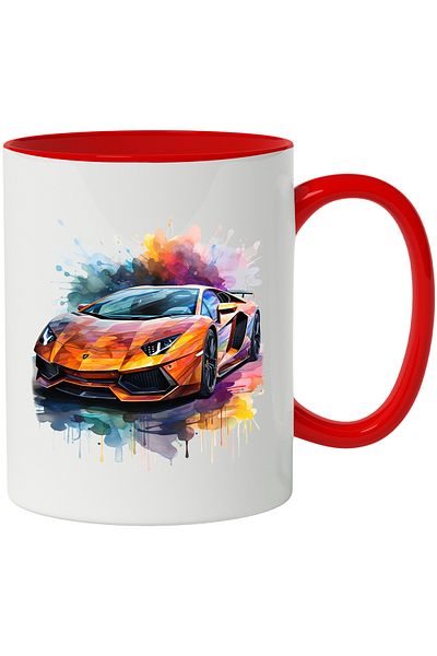 StoryGift Romania Sports Car Mug, Luxury Vehicle, Watercolor, Wheels, Multicolor 330 ml, Ceram, With ,STG