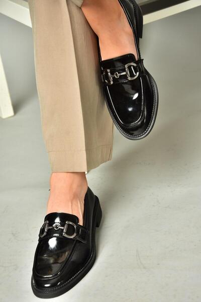 Fox Shoes T314598008 Siyah Rugan Loafer Makosen Kadın Ayakkabı
