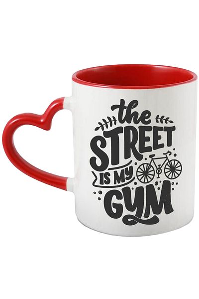StoryGift Romania Mug with illustration showing a bicycle and the message "The street is my gym" - street, Cu,STG
