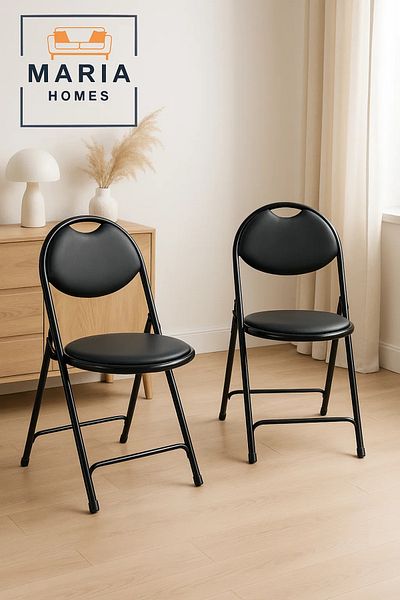 MARIA HOMES Compact Black Round Folding Chair with Cushioned Seat – Ideal for Home & Events