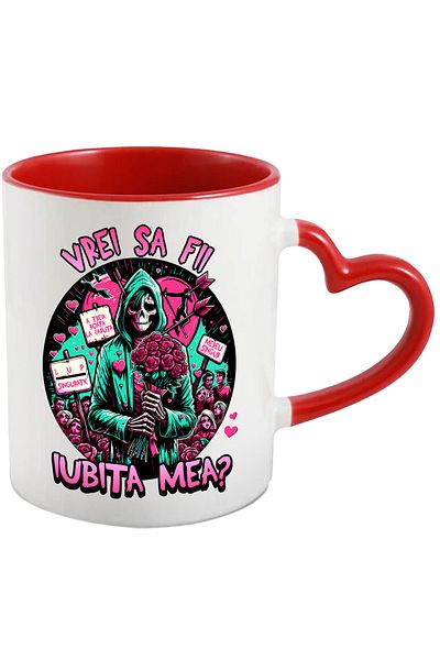 StoryGift Romania Mug Do you want to be my girlfriend skeletons flowers romantic, 330ml, Ceramic with Handle in, With,STG