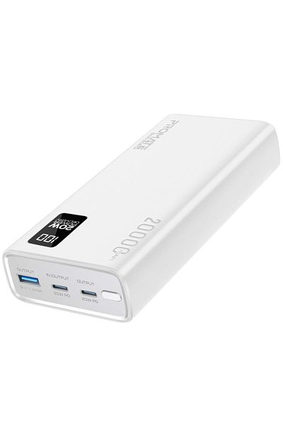 Promate Smart Compact Power Bank - 20000mAh - White - Bolt-20PD