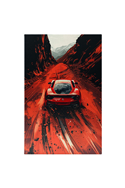 StoryGift Romania Tablou Canvas Munti De Culoare Totul Rosu Si O Masina Scump...