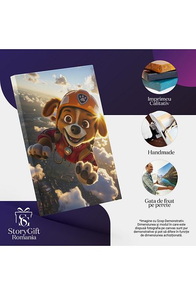 StoryGift Romania Tablou Canvas: Cățel Deasupra Norilor- Personaj Animat Pictura Digitala