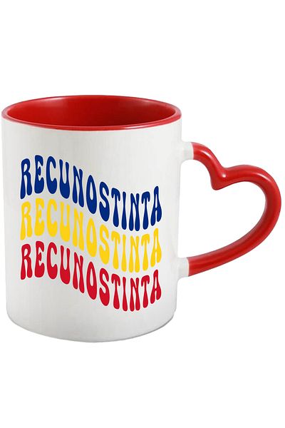 StoryGift Romania Mug with the word "Gratitude", in the colors of the Romanian flag, red, yellow, blue, with STG