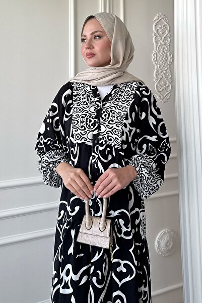 InStyle Curved Spiral Pattern Black Viscose Dress