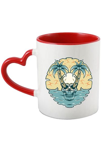 StoryGift Romania Palm Tree Mug, Skull, Ocean, Clouds, Coconuts, Multicolor 330 ml, Ceramic, With ,STG