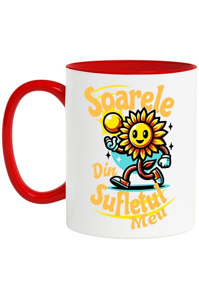 StoryGift Romania The Sun in My Soul Mug, 330ml, Ceramic with Red Handle, With Red Handle STG ,STG ,STG
