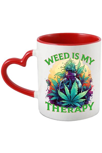StoryGift Romania Mug with the message "Weed is my therapy", hippie style, culture, illustration, grass, With,STG