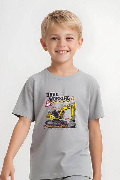 FYK KİDS Children's Tshirt-Shorts Hard Working Printed Bottom Set