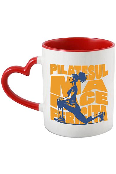 StoryGift Romania Cup Girl pilates position, text makes me happy, 330ml, Ceramic with Heart Handle, With ,STG