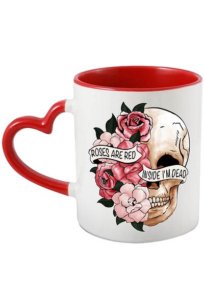 StoryGift Romania Mug with a skull "Roses are red, inside I'm dead", illustration, roses, red, With ,STG