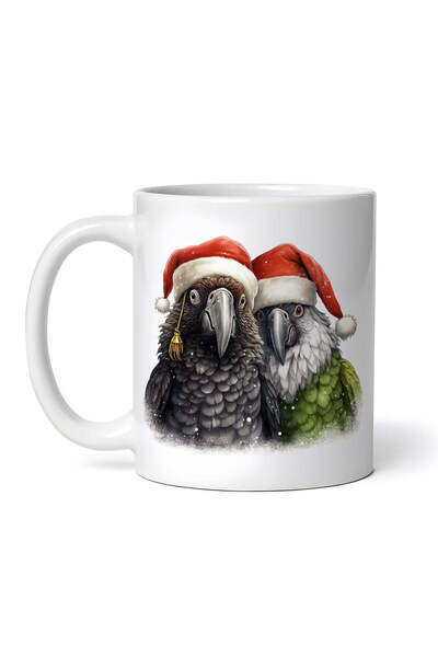 OEM Εξατομικευμένη λευκή κούπα, Χριστουγεννιάτικοι Παπαγάλοι, INOVATIX®. 330ml