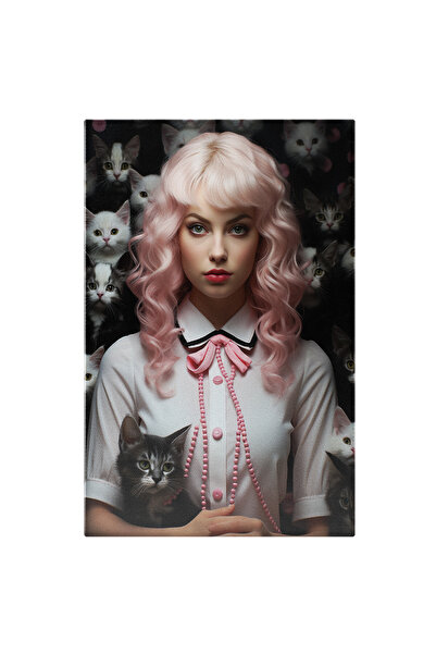 StoryGift Romania Tablou Canvas: Doamna Cu Pisici Barbie, Frumusete, Negru, I...