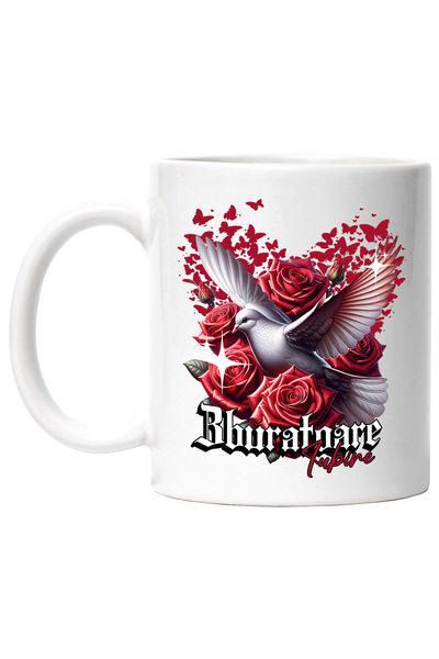 StoryGift Romania Cana Porumbel intre trandafiri iubire zburatoare , 330ml, C...