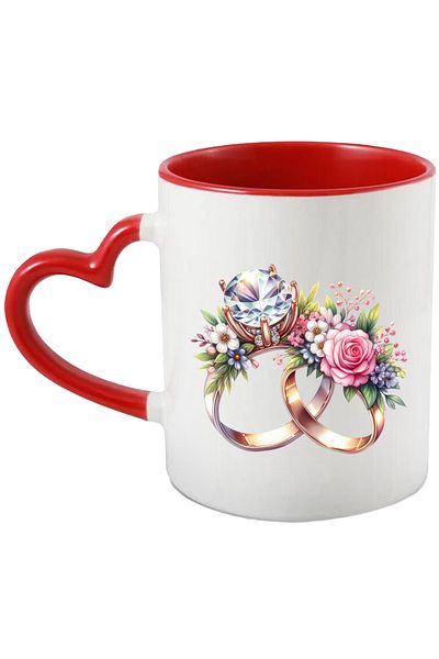 StoryGift Romania Mug with 2 engagement rings, illustration, relationship, love, gift, diamond, flowers, With,STG