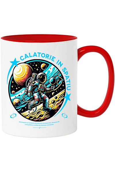 StoryGift Romania Astronaut Mug - Space Travel, 330ml, Ceramic with Red Handle, With Red Handle STG,STG