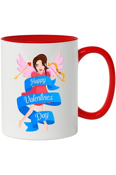 StoryGift Romania Mug With Message In English Happy Valentine's Day, Angel, Cupid, Heart, Multicolored, With, STG