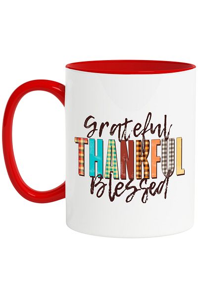 StoryGift Romania Mug with the message "Grateful, thankful, blessed", illustration, motivational, blessed, With,STG