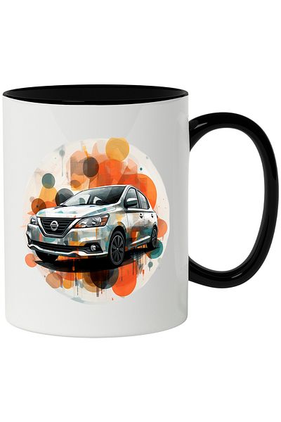 StoryGift Romania Car Mug, Nissan, Polka Dots, Wheels, Circle, Geometric, Multicolor 330 ml, Ceramics, With ,STG