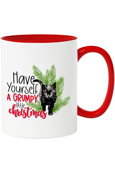 StoryGift Romania Black kitten mug with the message "Have yourself a grumpy little Christmas", Craciu, Cu, STG
