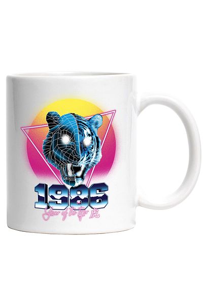 StoryGift Romania Mug With Message In English 1986 Year Of The Tiger, Retro, Tiger, Multicolor 330 ml, With ,STG