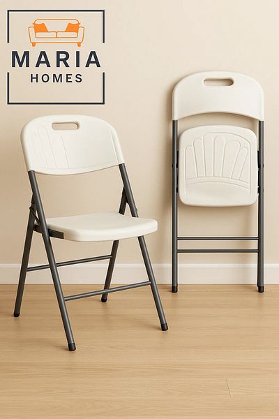MARIA HOMES White Folding Plastic Chair with Steel Frame – Lightweight & Durable Seating for Events