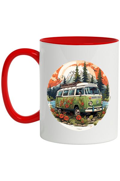 StoryGift Romania Mug With Car, Van, Volkswagen, Mountain, Hippie, Flowers, Multicolor 330 ml, Ceramics, With ,STG