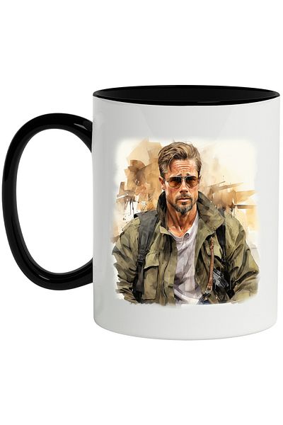 StoryGift Romania Mug With Brad Pitt, Actor, Action Movies, Celebrity, Multicolor 330 ml, Wax, With ,STG