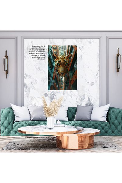 StoryGift Romania Tablou Canvas Leopard Cu Ochii Verzi Care Sta La Inaltime Intre Blocuri Cu O Infatisare Foarte