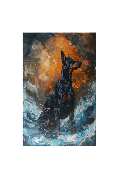 StoryGift Romania Tablou Canvas Caine Negru Cu Urechile Ascutite Atent Dupa P...