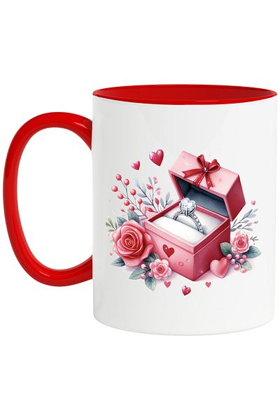 StoryGift Romania Mug with a diamond ring, illustration, rose, popcorn, Valentine's Day, p, With ,STG