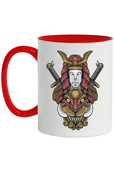 StoryGift Romania Mug With Samurai, Sword, Monster, Fangs, Asian, Armor, Multicolor 330 ml, Wax, With ,STG