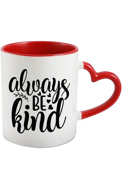 StoryGift Romania Mug with hearts and the text "Always be kind" - be always kind with Red Heart Handle, With ,STG