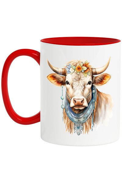 StoryGift Romania Mug with a serious cow, illustration, curious, symbols, indigenous, old, flo, With, STG