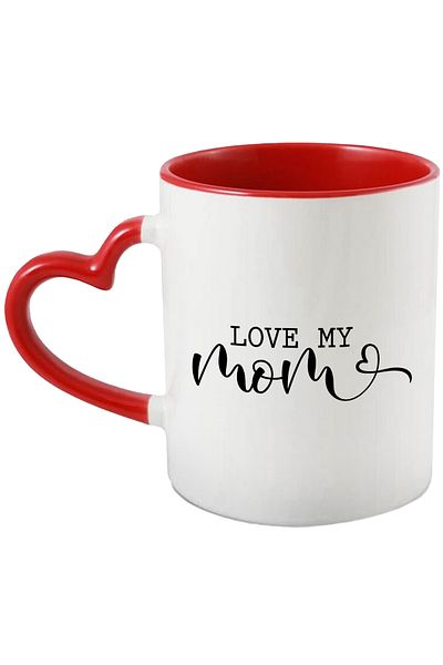 StoryGift Romania Mug with heart and the message "Love my mom" - I love my mom with Red Heart Handle, With ,STG