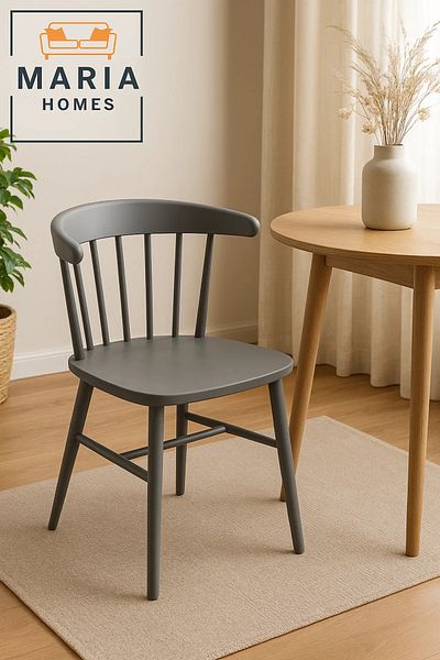 MARIA HOMES Gray Modern Plastic Dining Chair with Curved Back – Minimalist Scandinavian Design