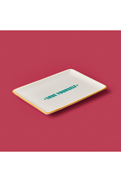 Evidea Kitchen Love Yourself Servis Tabağı - Yeşil / Sarı - 13x18 cm