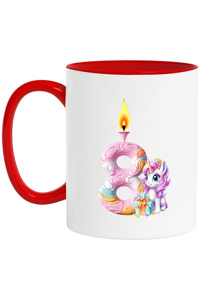 StoryGift Romania Mug with number 8, burning candle, flame, gift, unicorn, illustration, for c, With, STG