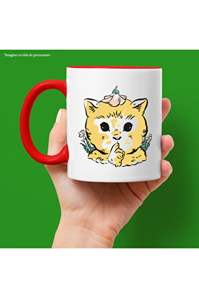 StoryGift Romania Mug With Cat, Illustration, Flower, Petals, Leaves, Animal, Multicolor 330 ml, C, With, STG