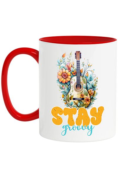 StoryGift Romania Mug with the message "Stay groovy", hippie style, culture, illustration, psychedelic, c, With ,STG