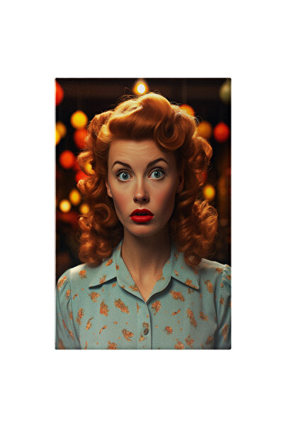 StoryGift Romania Tablou Canvas: Fotografie Cu O Femeie Roscata Care Priveste Cu Uimire - Stil Retro Bar Pictura