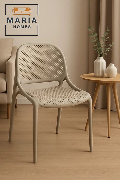 MARIA HOMES Beige Ventilated Plastic Armchair – Modern Perforated Chair for Indoor, Outdoor, or Café Seating