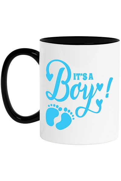 StoryGift Romania Mug with hearts and footsteps with the message "It's a boy!" - it's a boy news with Handle, With ,STG